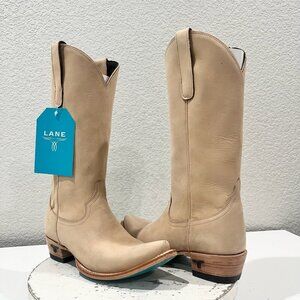 Lane EMMA JANE Womens Cowboy Boots 7 Bone Leather Western Cowgirl Mid Calf Tall